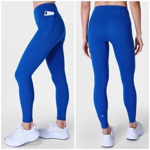 Sweaty Betty Power Leggings 7/8 Length, Blue, High-Waist with Pockets, Size 10